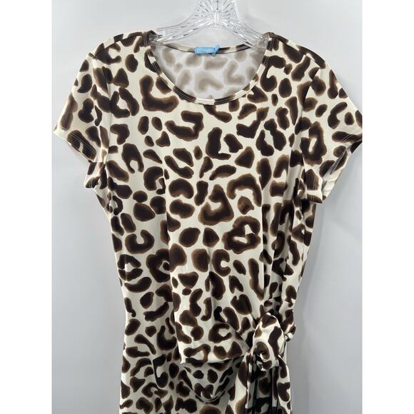 J. McLaughlin Women’s Short Sleeve Elora Animal Print Faux Wrap Dress Large - Picture 2 of 12